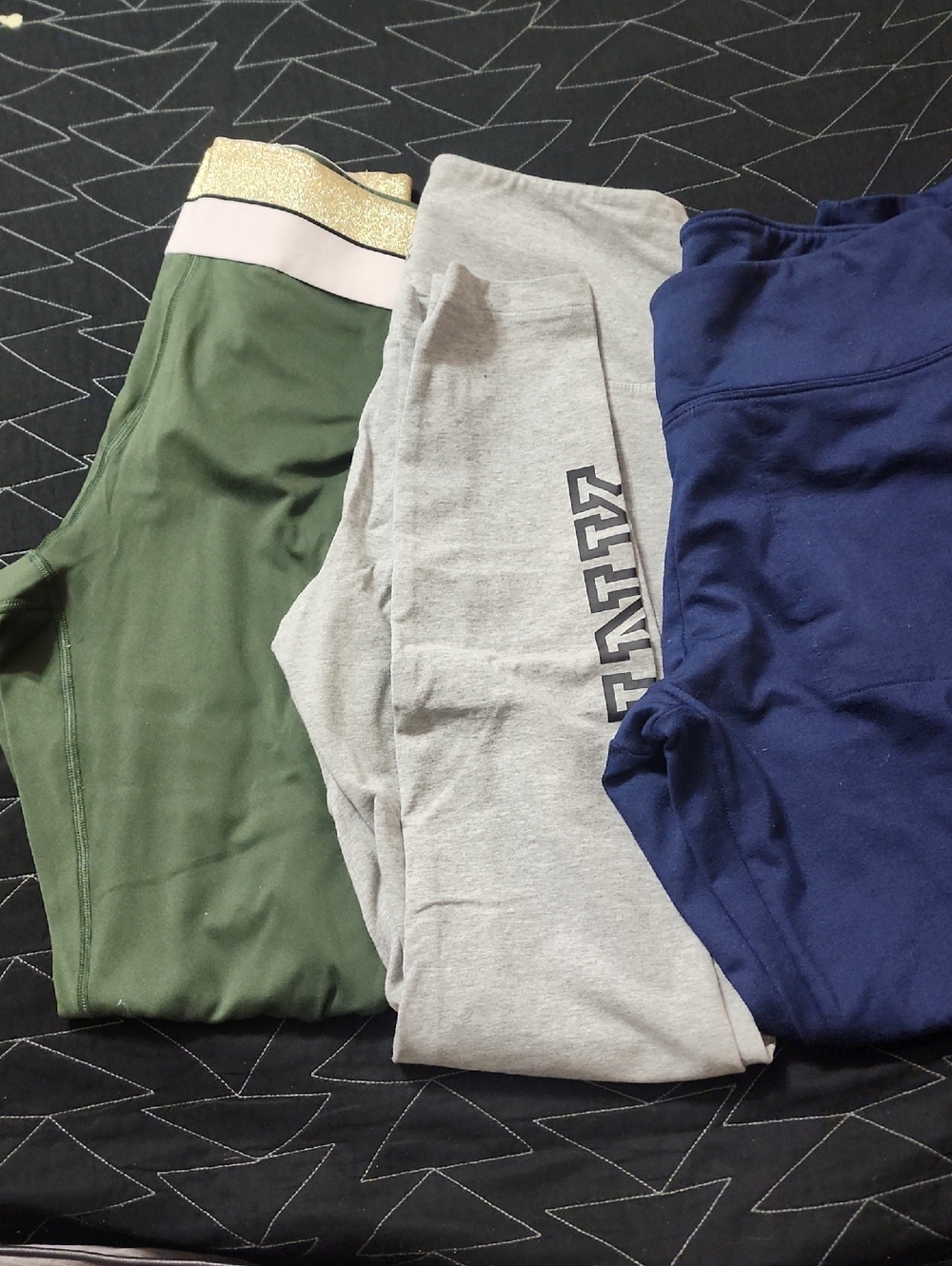 PINK Victoria's Secret Trio Leggings in Olive Green, Heather Gray & Navy